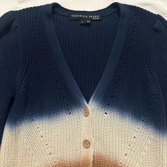 Veronica Beard Parula Dip Dye Cotton Cardigan - Navy/Cream/Beige XS - Picture 4 of 6